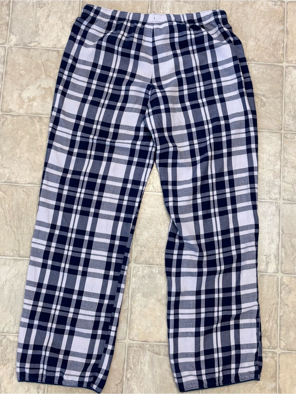 VGUC Victoria's Secret Light Flannel Plaid Pajama Set Women Sz S, Navy Off White - Picture 12 of 16